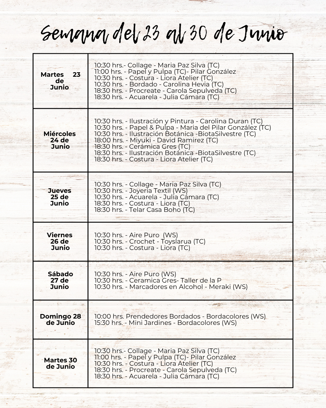 Talleres y workshops del mes de Junio